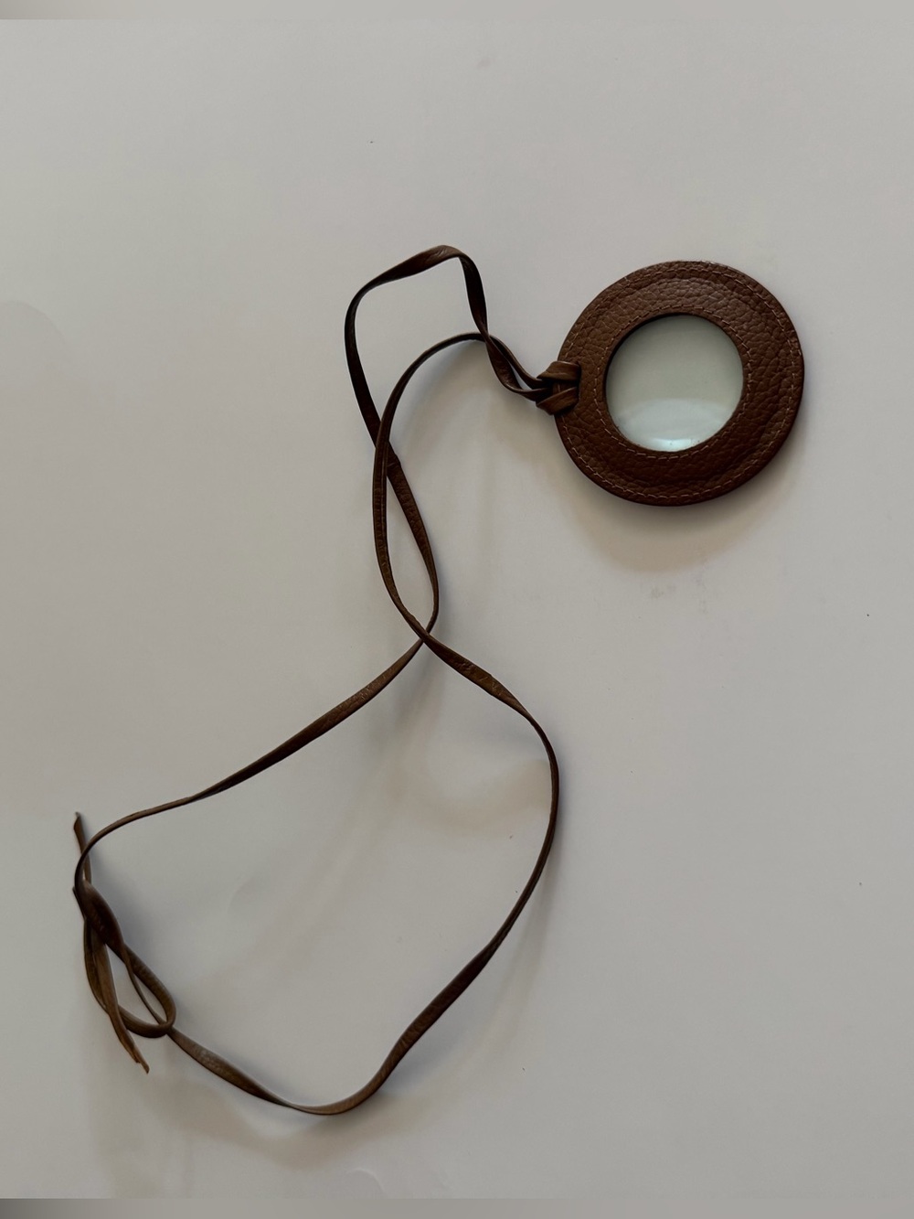 Vintage Leather Loupe Necklace Brown Magnifying Glass Pendant Boho Equestrian